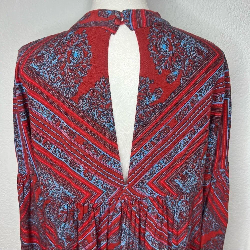 Free People Top Walking On A Dream Tunic Red Floral Choker Women’s Top Sz S